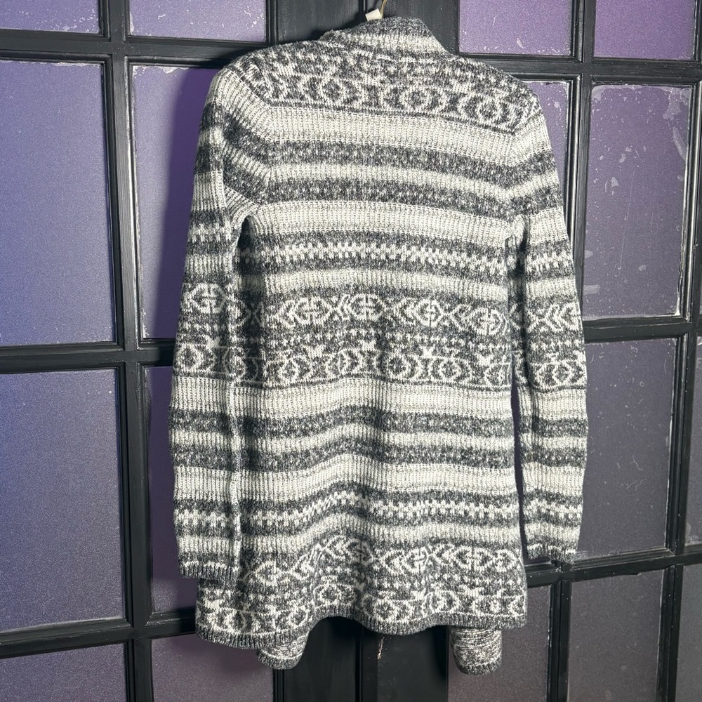 Lucky Brand Tribal Aztec Open Cardigan Gray Long Knit Boho Small - Picture 4 of 9